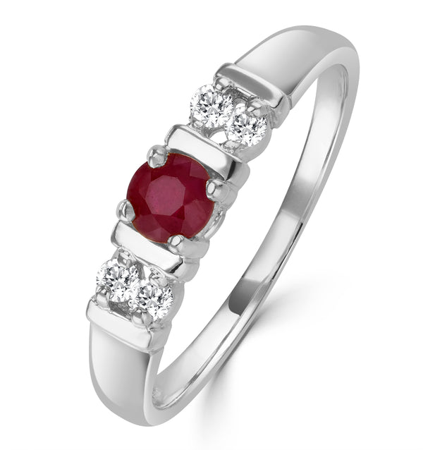 Ruby 3.75mm And Diamond 9K White Gold Ring